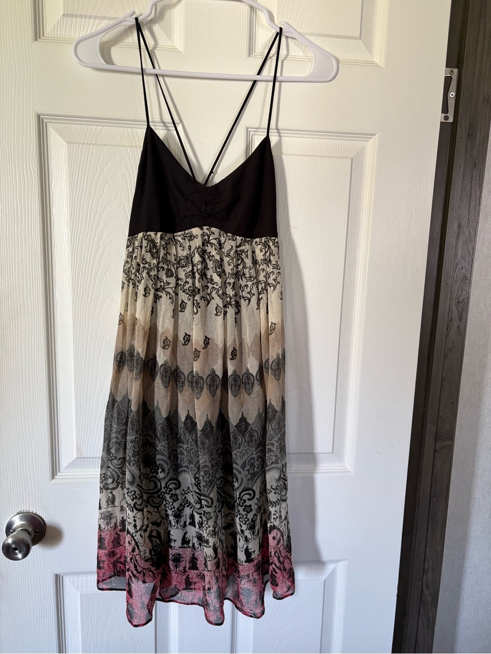 Laundry By Shelli Segal Black Bodice Multi-Print Midi Dress with Pink Accent